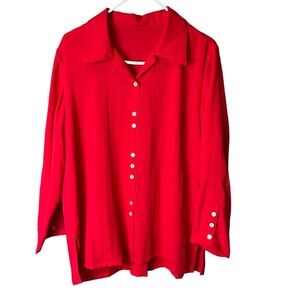 Fridaze Linen Redefined Red Button Up Top M